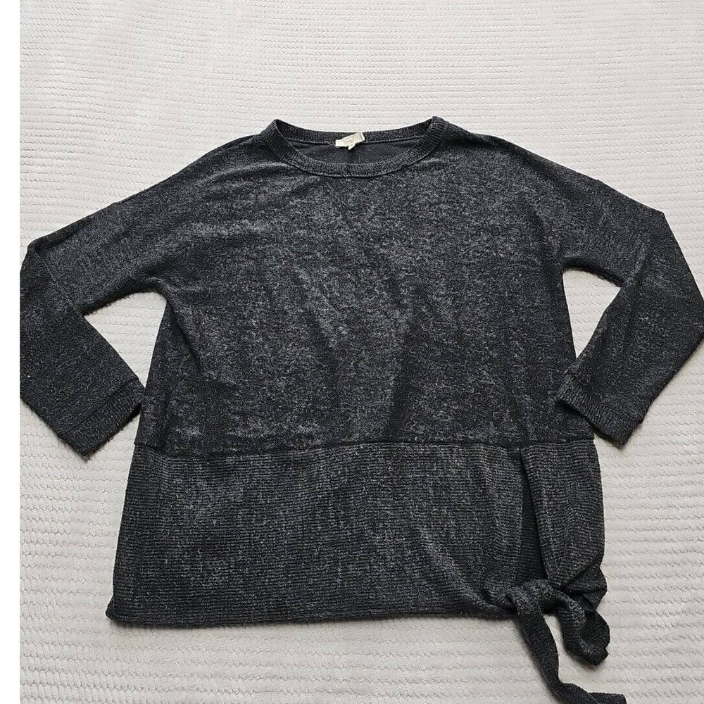 Easel Sweater Womens Small Gray Oversized Bottom Side Tie